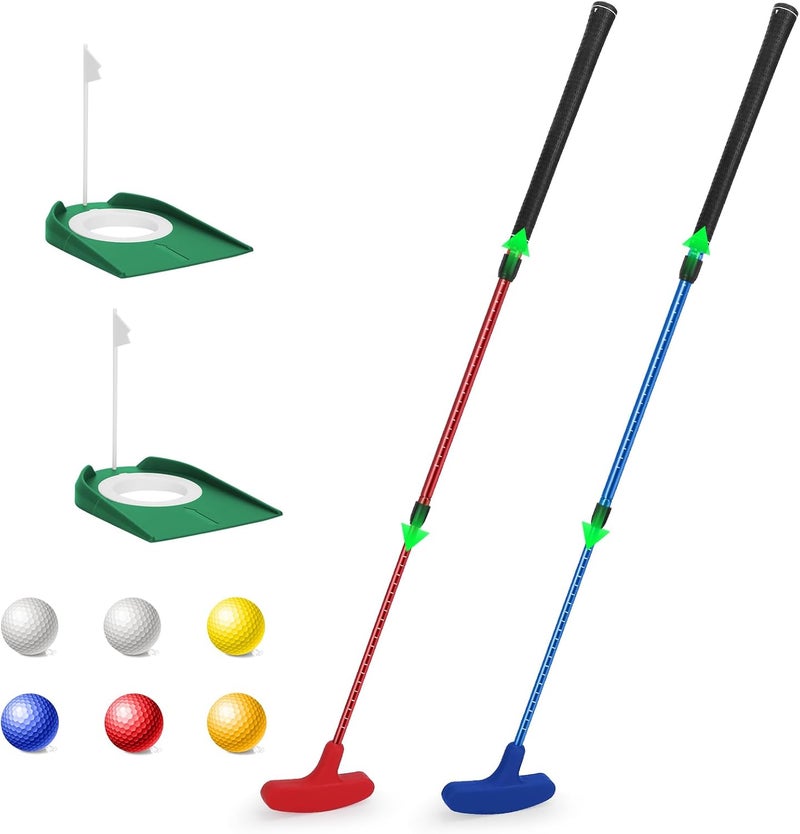 MultiOutools Golf Putters for Men and Women, 2 Pack Adjustable Golf Club Sets with 6 Balls & 2 Flag Cups, Two-Way Mini Putters Training Clubs for Children, Teenagers, Adults - Image 1